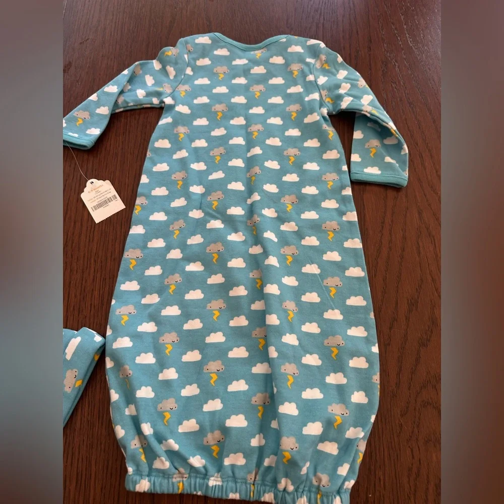 NWT GYMBOREE 6-9M Unisex Blue Cloud & Thunder Pajamas Layette Sleep Sack & Hat